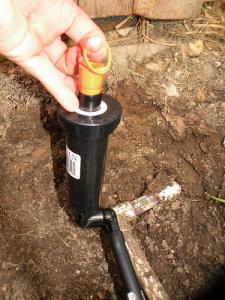 Replacing a broken pop-up head during a routine sprinkler repair job